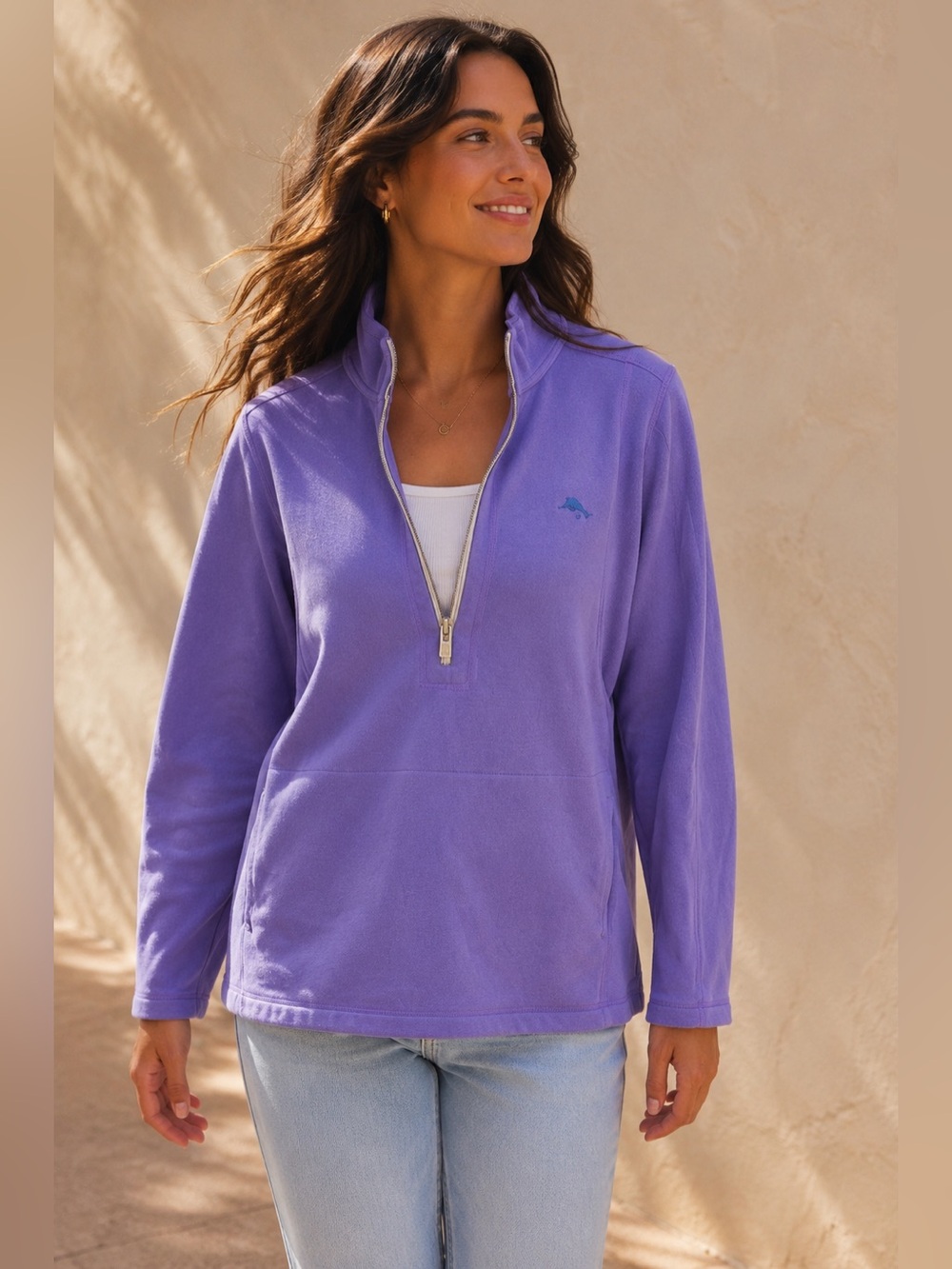 Tommy Bahama Lavender Half Zip Pullover Coastal Weekend Sweatshirt M